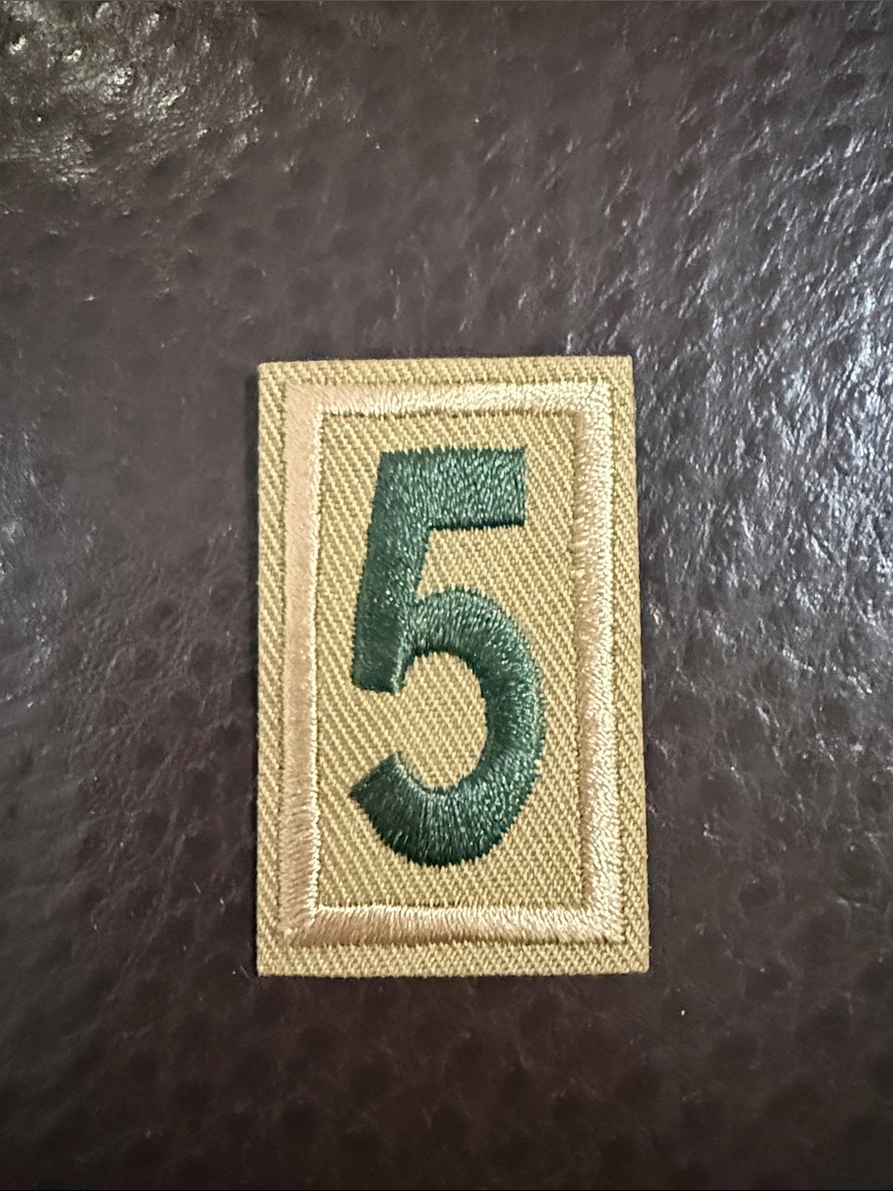 Embroidered Number 5 Patch - Green on Tan boy scout girl scout